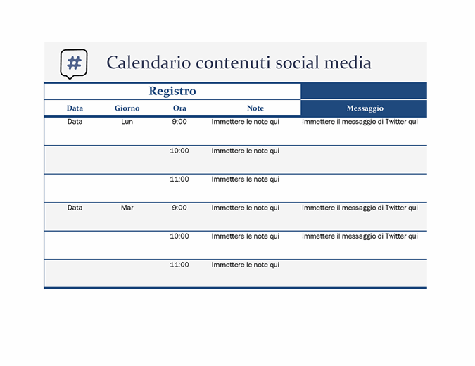 Calendario contenuti social media