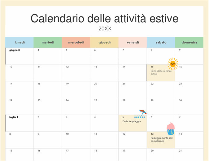 Calendario delle vacanze estive