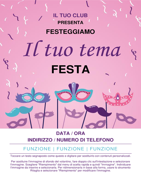 Volantino per eventi con maschere Volantino per eventi con maschere