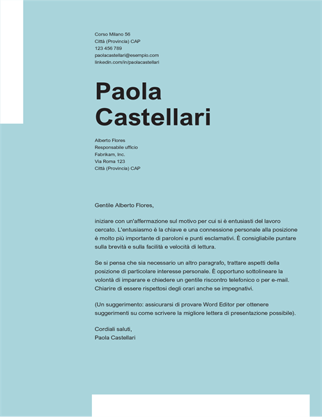 Lettera di presentazione elegante ed ordinata Lettera di presentazione elegante ed ordinata