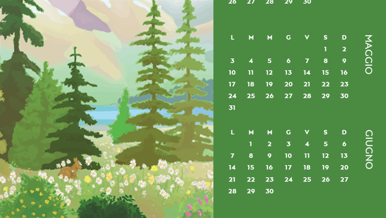 Calendario trimestrale basato sulle stagioni a tema natura incontaminata