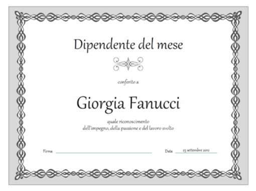 Certificato, dipendente del mese (schema con catenella grigia) Certificato, dipendente del mese (schema con catenella grigia)