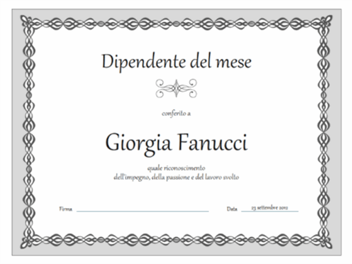 Certificato, dipendente del mese (schema con catenella grigia) Certificato, dipendente del mese (schema con catenella grigia)