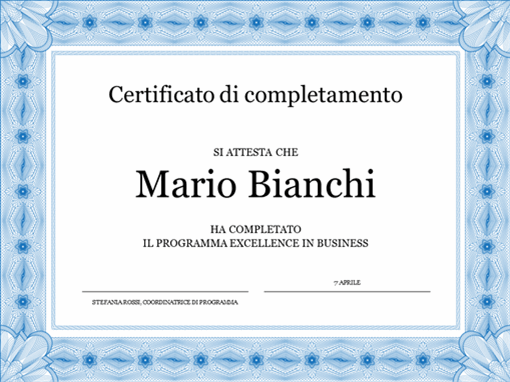 Certificato di completamento (blu) Certificato di completamento (blu)