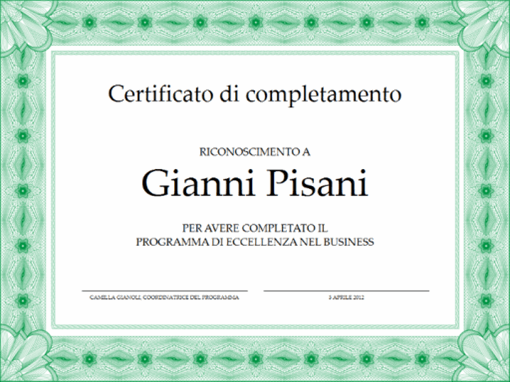 Certificato di completamento (verde)