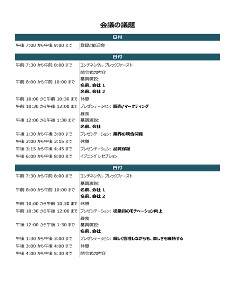 正式会議の議題