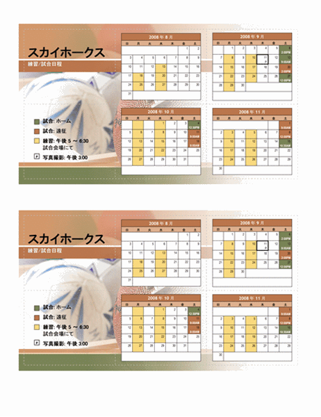 2008 年青少年スポーツ用ポケット日程表 (秋季)