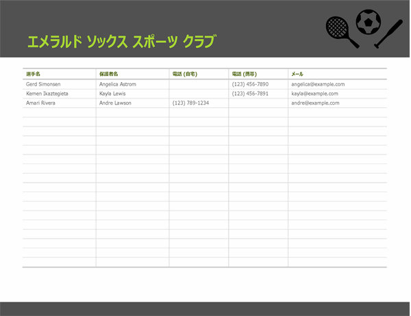 住所と電話番号のリスト