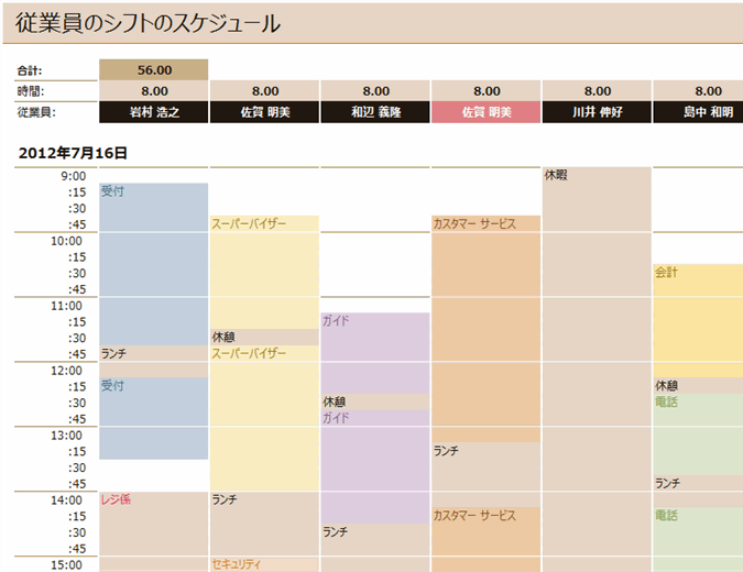 従業員のシフト スケジュール