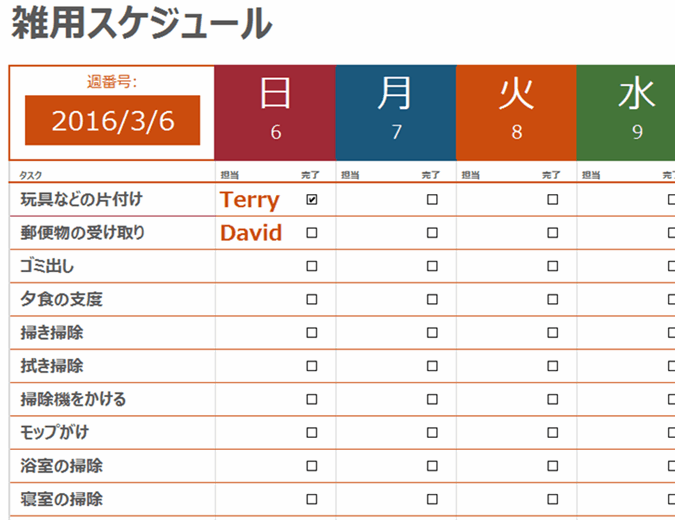 週単位の雑用スケジュール