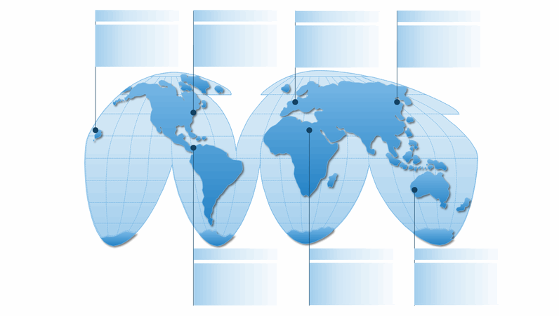 擬円筒図法の世界地図のグラフィック
