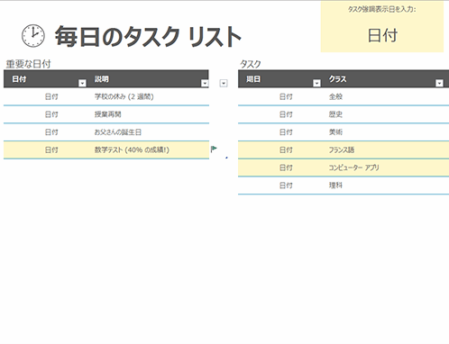 毎日のタスク リスト