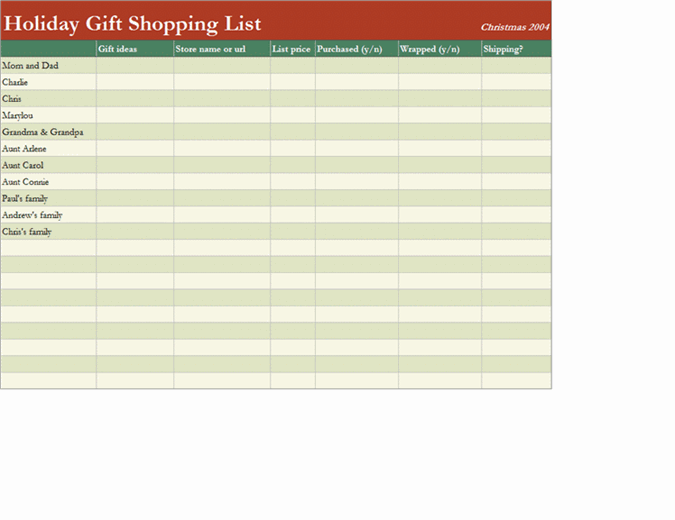 상품 쇼핑 목록(영어)