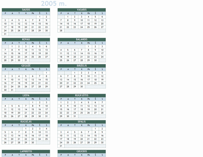 2005-2014 m. kalendorius (Pr-Sk)