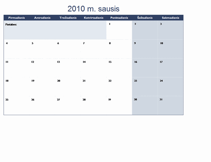 2010 m. kalendorius keliuose darbalapiuose (12 psl., Pr–S)