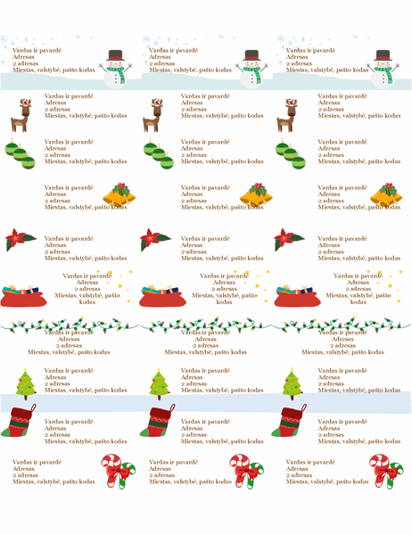 Dovanų etiketės (kalėdinės nuotaikos dizainas, 30 puslapyje, naudoti su „Avery“ 5160)