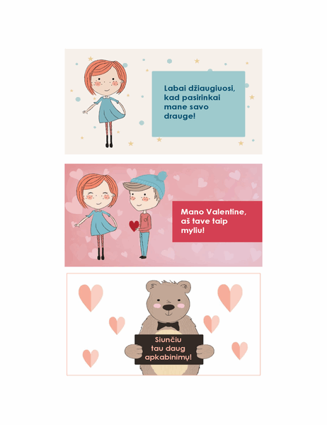 Valentino diena vaikams (12 dizainų, 3 viename puslapyje)