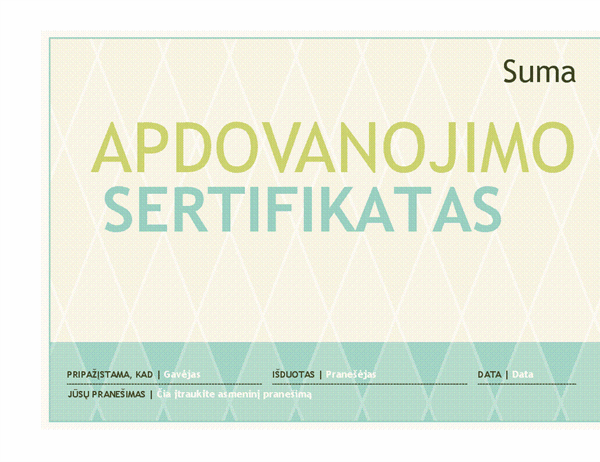 Apdovanojimo sertifikatas (puošnus dizainas)