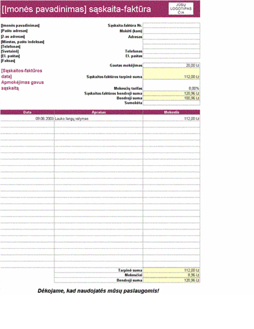 Saskaita Faktura Sablonas 4872