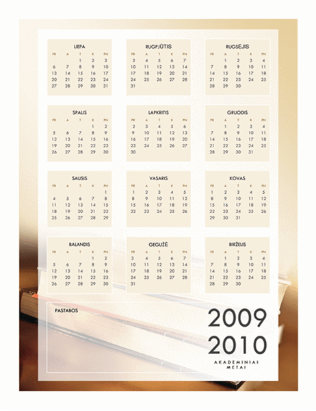 2009–2010 m. akademinis kalendorius (1 psl., pr–pn)