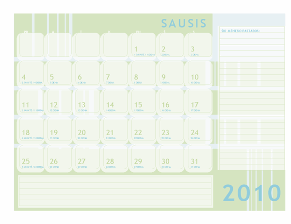 2010 m. Julijaus kalendorius (Pr–S)