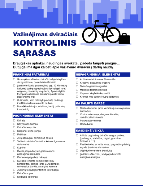 Kelionės į darbą ir atgal dviračiu kontrolinis sąrašas Kelionės į darbą ir atgal dviračiu kontrolinis sąrašas