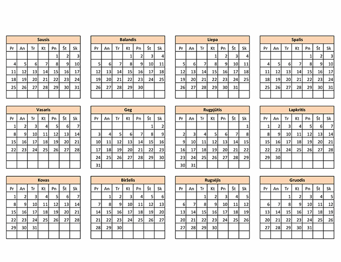 Kalendoriaus kūrimo priemonė (bet kurie metai)
