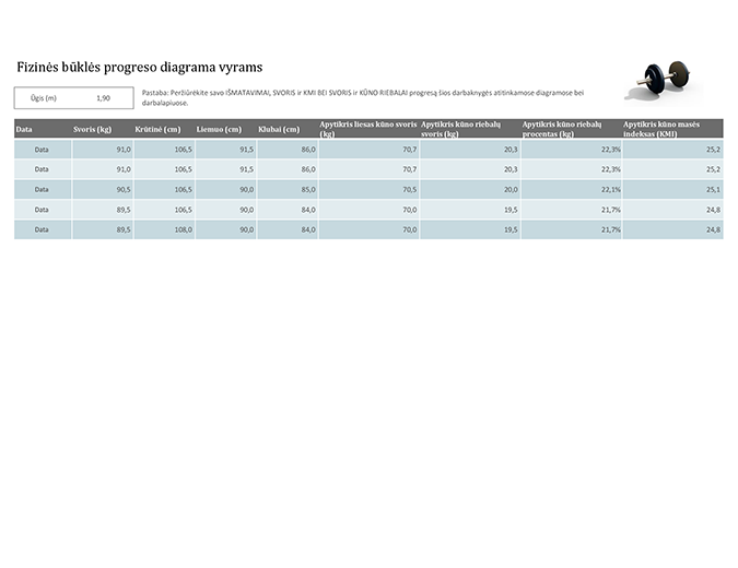 Fizinės būklės progreso diagrama vyrams (metrinė) Fizinės būklės progreso diagrama vyrams (metrinė)