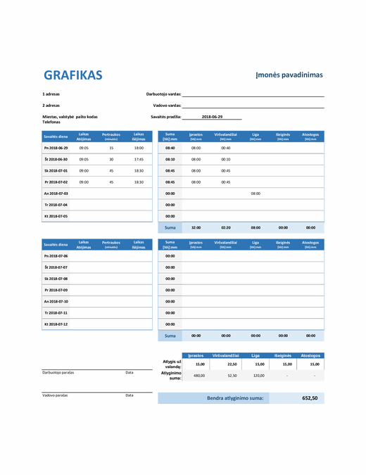 Savaitės grafikas Savaitės grafikas
