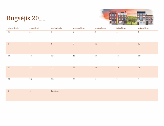 Sezoninis iliustruotas bet kurių kalendorinių metų kalendorius