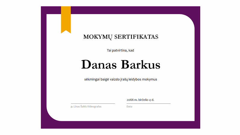 Mokymų sertifikatas Mokymų sertifikatas