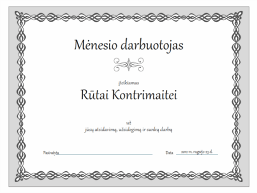 Mėnesio darbuotojo sertifikatas (pilkos grandinėlės dizainas) Mėnesio darbuotojo sertifikatas (pilkos grandinėlės dizainas)