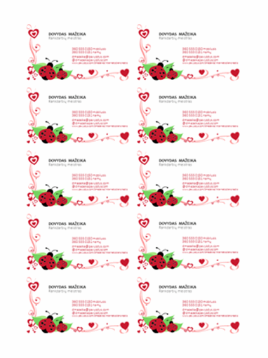 Vizitinės kortelės (boružės ir širdelės, sulygiuotos kairėje, po 10 puslapyje)