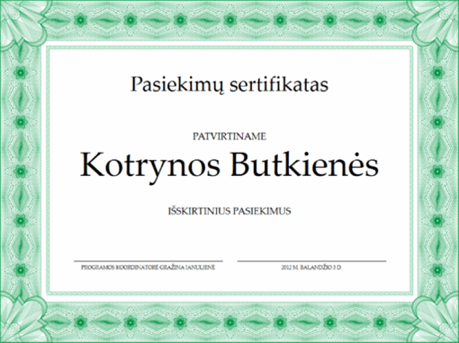 Pasiekimų sertifikatas (žalias)