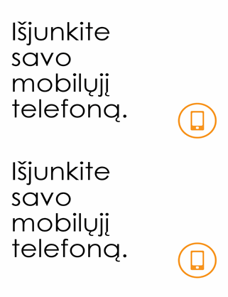 Mobiliojo telefono išjungimo priminimo plakatas