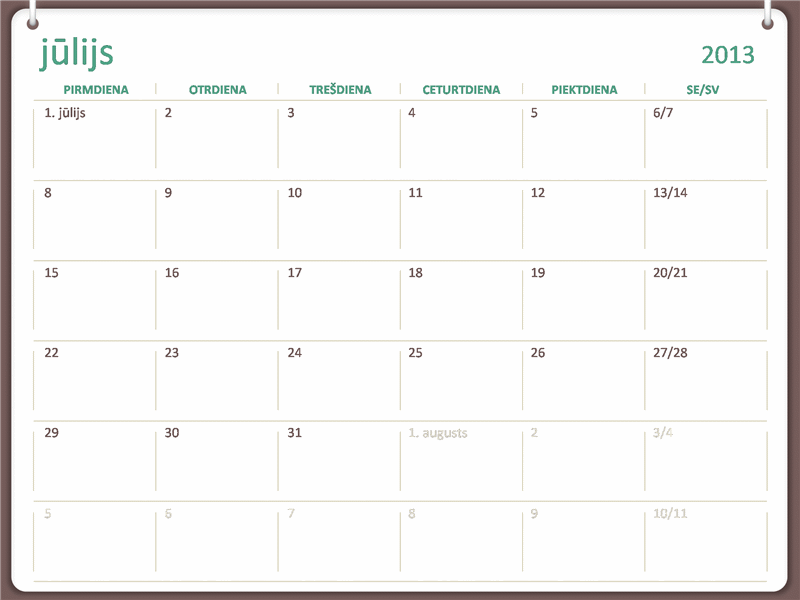 2013.–2014. mācību gada kalendārs (jūlijs)
