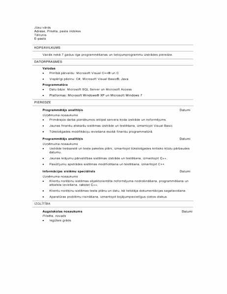 Programmētāja CV Programmētāja CV