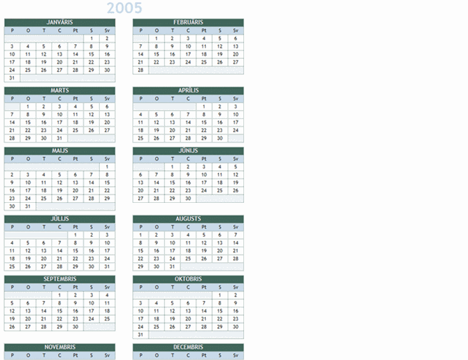 Vairākgadu kalendārs laikposmam no 2005. līdz 2014. gadam (Pr.-Sv.)