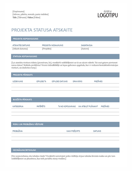 Projekta statusa atskaite Projekta statusa atskaite