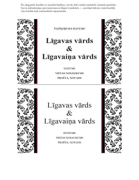 Kāzu ielūguma kartīte (melnbalts kāzu noformējums) Kāzu ielūguma kartīte (melnbalts kāzu noformējums)