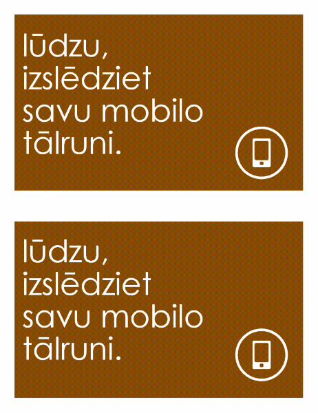 Mobilo tālruņu lietošanas aizlieguma zīme (divas katrā lappusē)