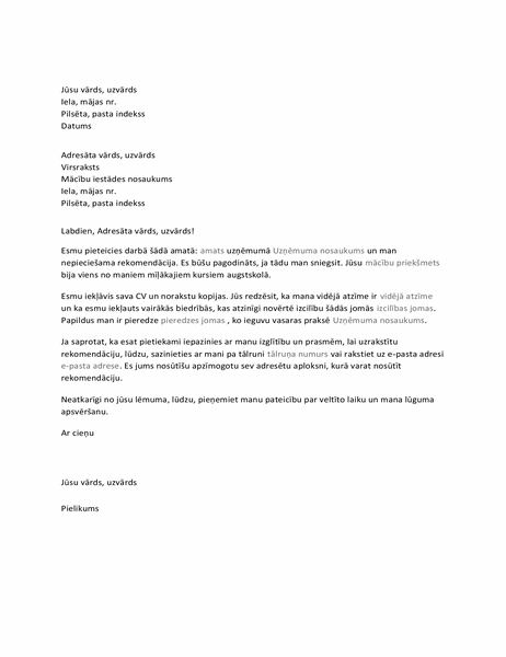 Vēstule profesoram ar lūgumu pēc rekomendācijas Vēstule profesoram ar lūgumu pēc rekomendācijas