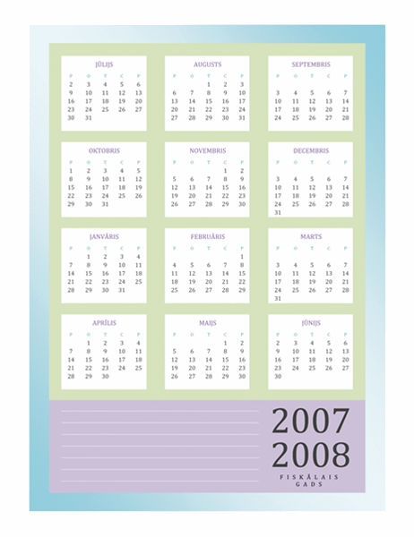 2007.–2008. finanšu gada kalendārs (Pr–Pt)
