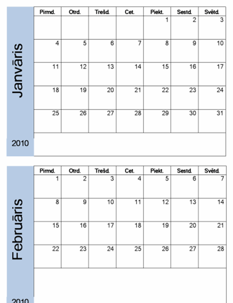 2010. gada kalendārs ar zilu apmali (6 lpp., pirmd.–svētd.)