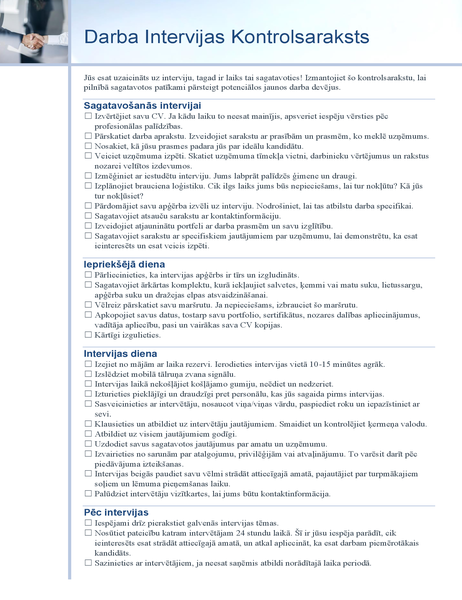 Darba intervijas kontrolsaraksts Darba intervijas kontrolsaraksts