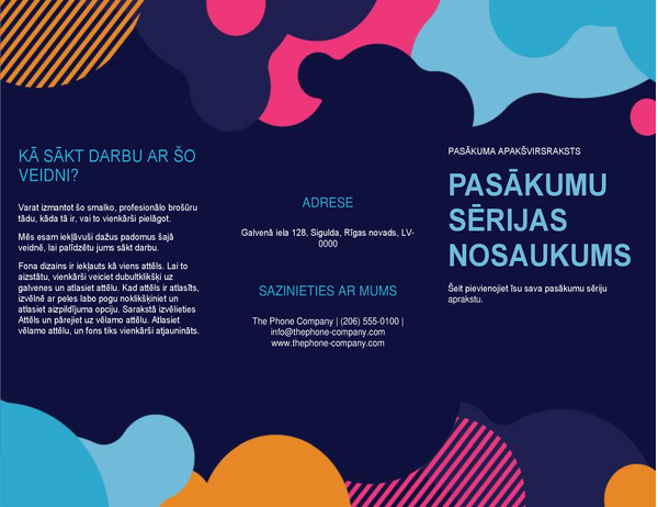 Pasākuma brošūra ar košu formu noformējumu Pasākuma brošūra ar košu formu noformējumu
