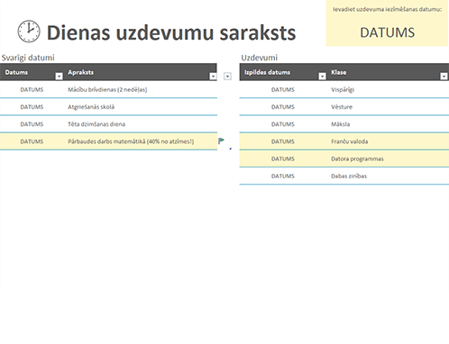 Dienas uzdevumu saraksts Dienas uzdevumu saraksts