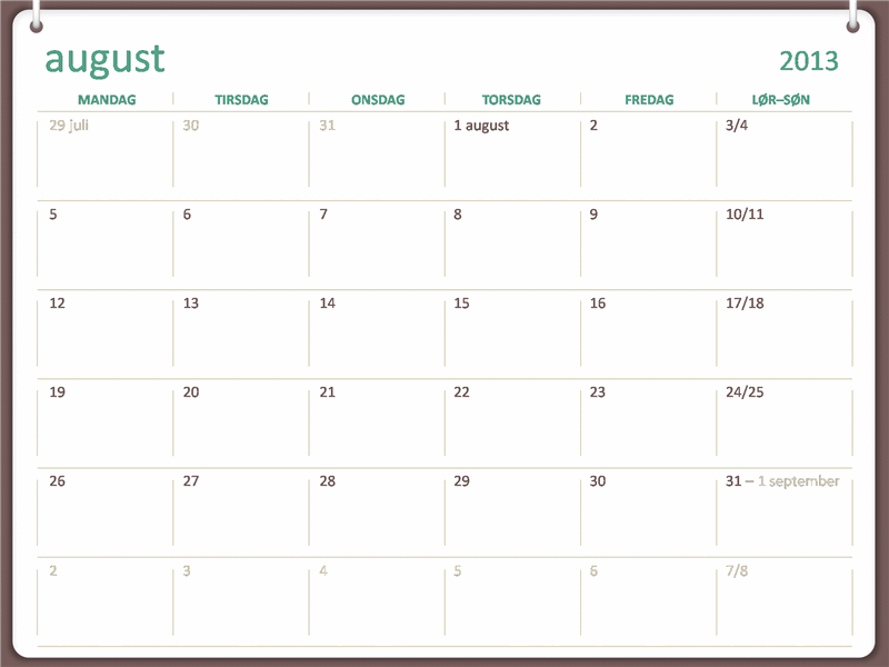 Akademisk kalender for 2013-2014 (august) Akademisk kalender for 2013-2014 (august)