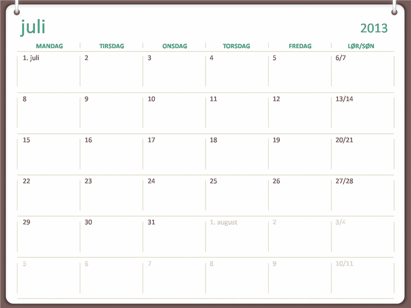 Akademisk kalender for 2013-2014 (juli)