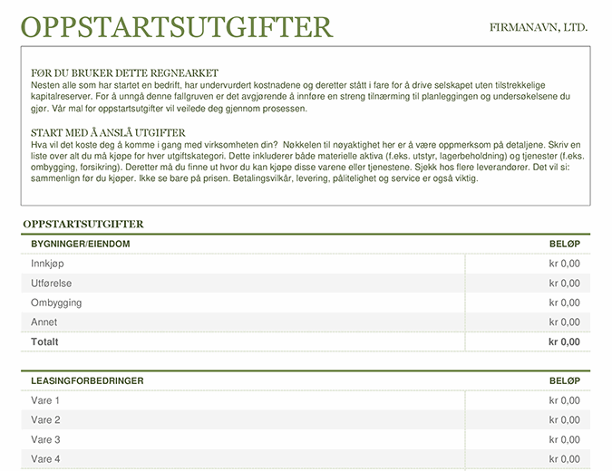 Oppstartsutgifter Oppstartsutgifter